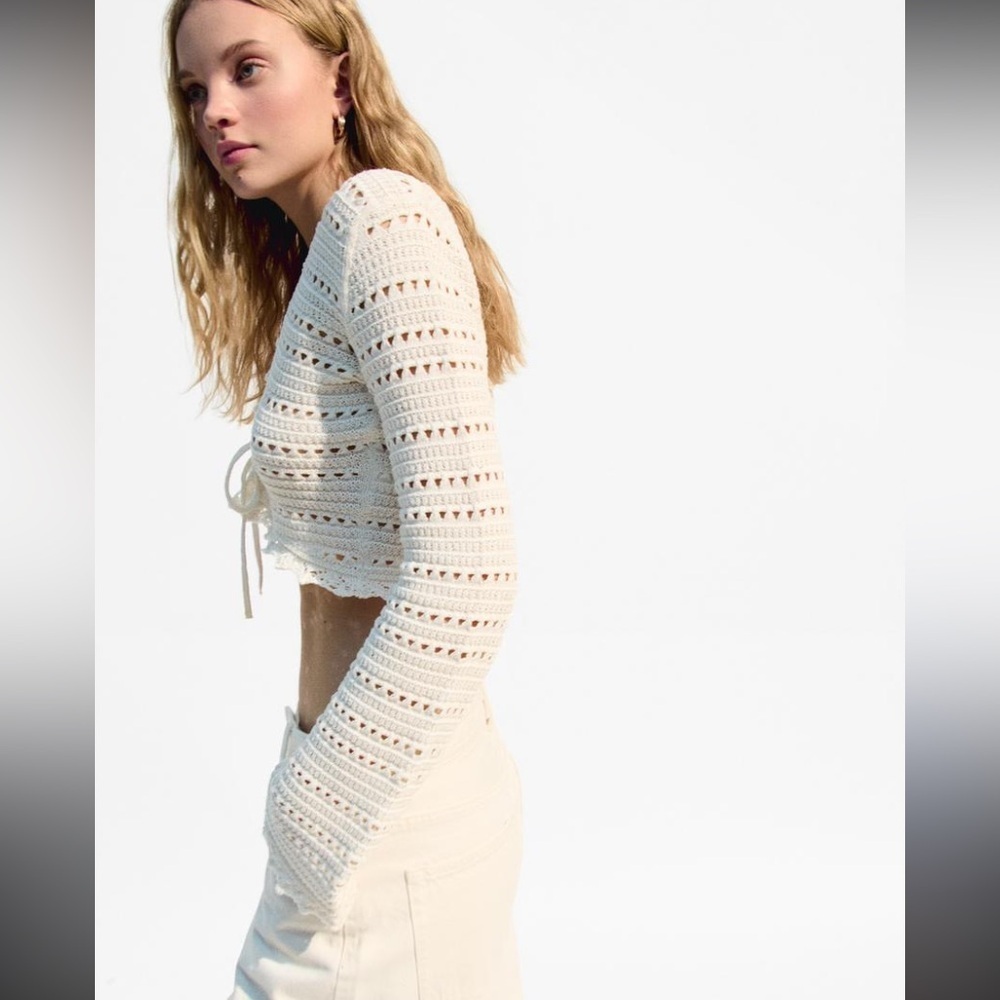 Gentle herd cropped boho crochet long sleeve top designer fall  $256 knit casual